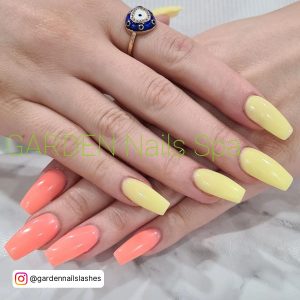 Orange And Yellow Ombre Coffin Nails