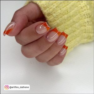 Orange French Tip Nails Short
