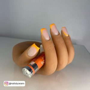 Orange French Tip Short Nails
