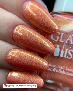 Orange Glitter Acrylic Nails