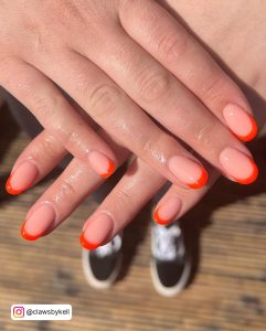Orange Glitter French Tip Nails