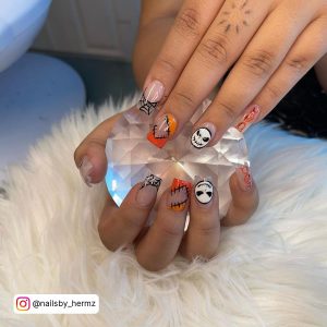 Orange Glitter Halloween Nails