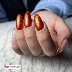 Orange Glitter Tip Nails
