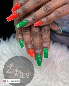 Orange Green Nail Art