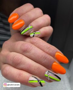 Orange Green Nails