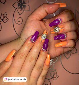 Orange Green Purple Nails