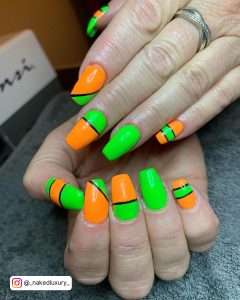 Orange Green Purple Nails