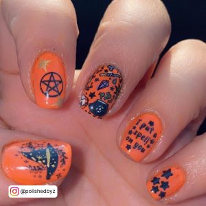 Orange Halloween Gel Nails