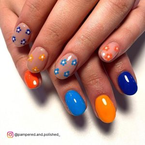 Orange Nails With Diamonds