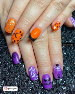 Orange Purple And Black Halloween Nails