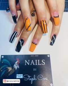 Orange Purple Black Halloween Nails