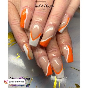 Orange Tip Acrylic Nails