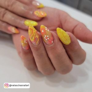 Orange Yellow And White Nails