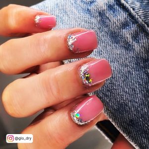 Pink And Glitter Nails Short