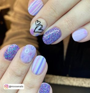 Pink And Purple Valentine Nails