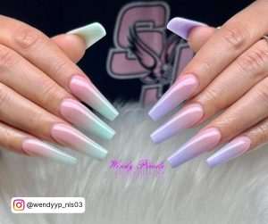 Pink And White Ombre Long Nails
