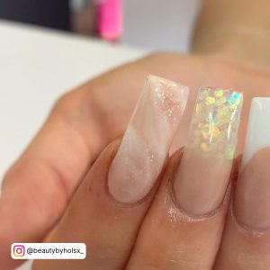 Pink And White Ombre Nails Short Square