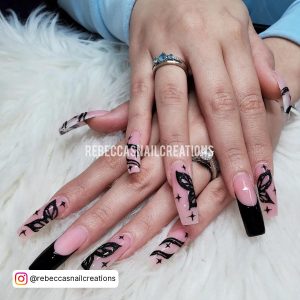 Pink Coffin Nails With Butterflies