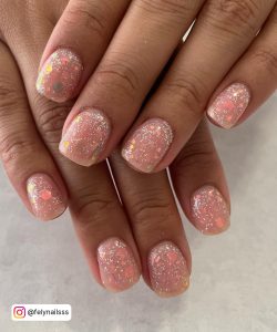 Pink Glitter Nails Short