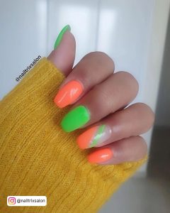 Pink Green And Orange Nails