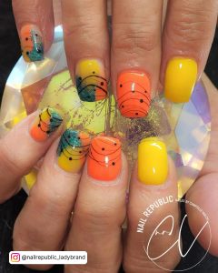 Pink Orange And Yellow Ombre Nails