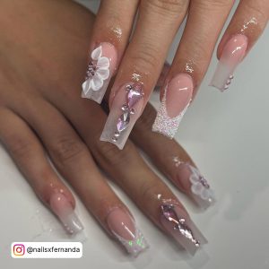 Pink Sparkle French Tip Nails