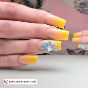 Pink To Yellow Ombre Nails