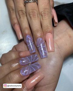 Purple Acrylic Nails With Butterflies