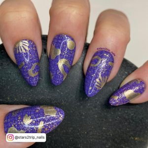 Purple And Gold Acrylic Nails