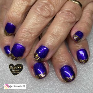 Purple And Gold Coffin Nails