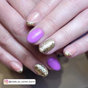 Purple And Gold Foil Nails