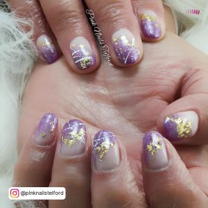 Purple And Gold French Tip Nails