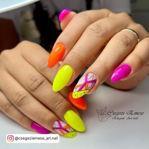 Purple And Neon Yellow Nails