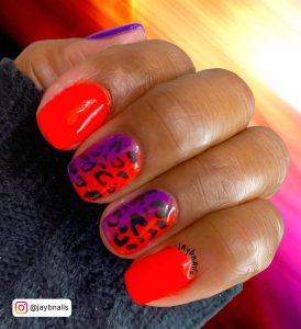 Purple Black And Orange Nails