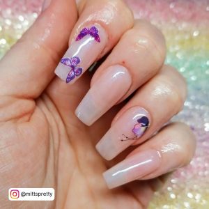 Purple Butterfly Acrylic Nails Short