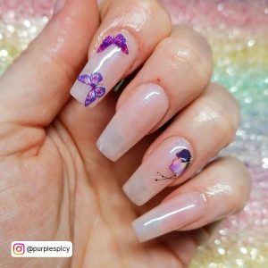 Purple Clear Butterfly Nails