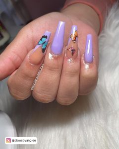 Purple French Tip Nails With Butterflies