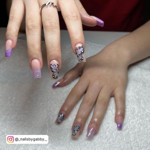 Purple Nails With Butterflies Short