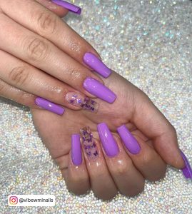 Purple Nails With Butterfly