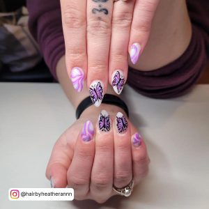 Purple Nails With Butterfly Design