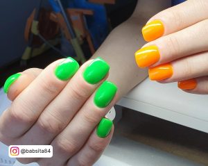 Sage Green And Orange Nails