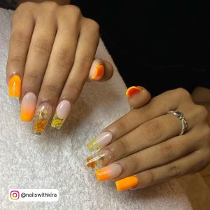 Short Orange Acrylic Nails