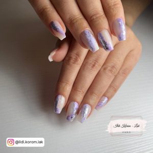 Short Purple Marble Nails