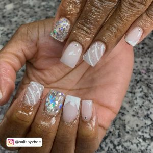 Short White Acrylic Nails With Design