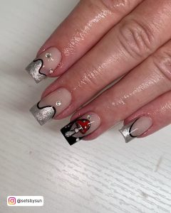 Silver French Tip Acrylic Nails