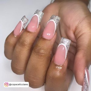 Silver French Tip Almond Nails