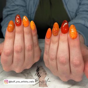 Simple Black And Orange Halloween Nails