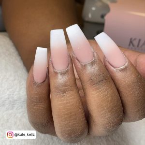 Square Pink And White Ombre Nails