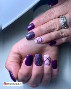 Valentine Nail Designs Pink Purple Flower And Hearts