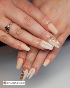 White And Gold Glitter Nails